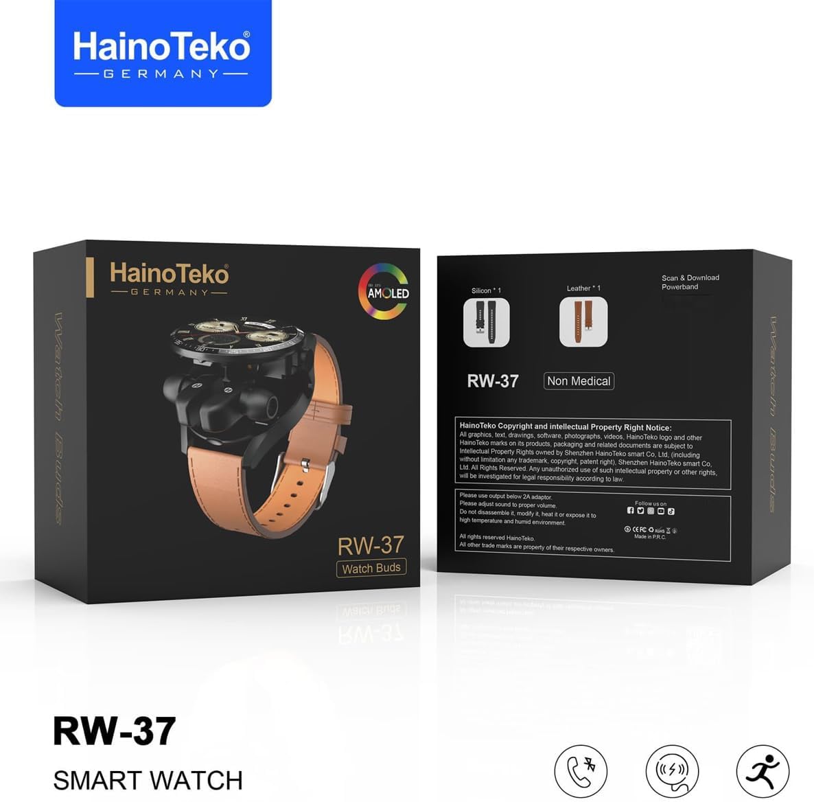 HainoTeko Germany Haino Teko RW37 Watch Buds With Large Screen Round Shape AMOLED Display Smart Watch and Bluetooth Earbuds With 2 Pair Straps