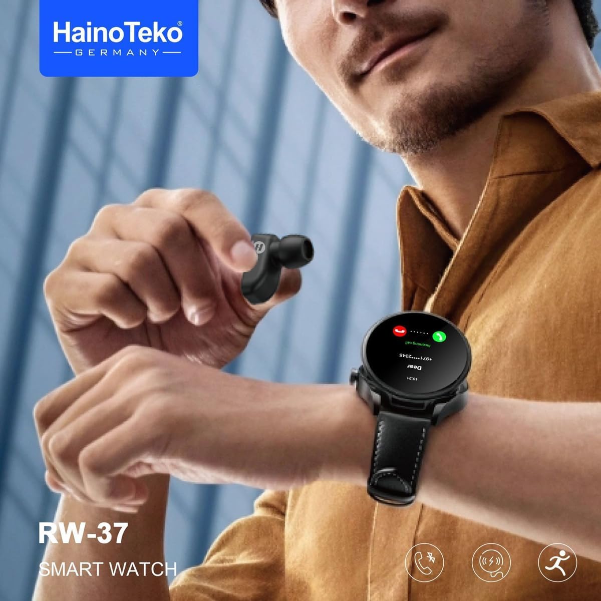 HainoTeko Germany Haino Teko RW37 Watch Buds With Large Screen Round Shape AMOLED Display Smart Watch and Bluetooth Earbuds With 2 Pair Straps