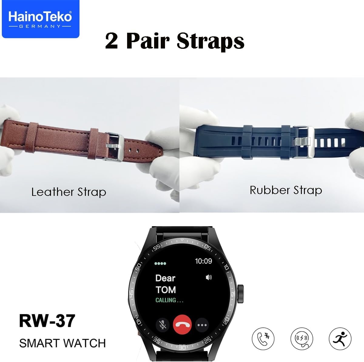 HainoTeko Germany Haino Teko RW37 Watch Buds With Large Screen Round Shape AMOLED Display Smart Watch and Bluetooth Earbuds With 2 Pair Straps