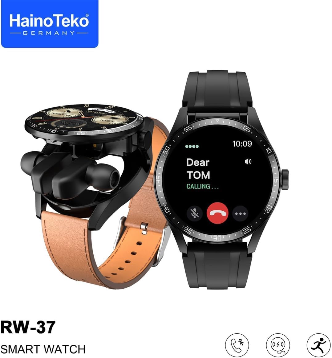 HainoTeko Germany Haino Teko RW37 Watch Buds With Large Screen Round Shape AMOLED Display Smart Watch and Bluetooth Earbuds With 2 Pair Straps