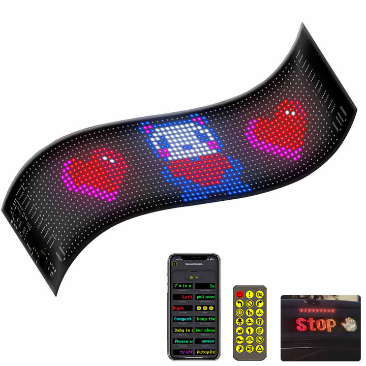 Flexible Waterproof LED Display, Programmable Bluetooth App-Controlled Sign with USB Power, Digital Message Board for Car Windows, Shops, Events & Cafes - High-Density P4.75, Soft Silicone Shell