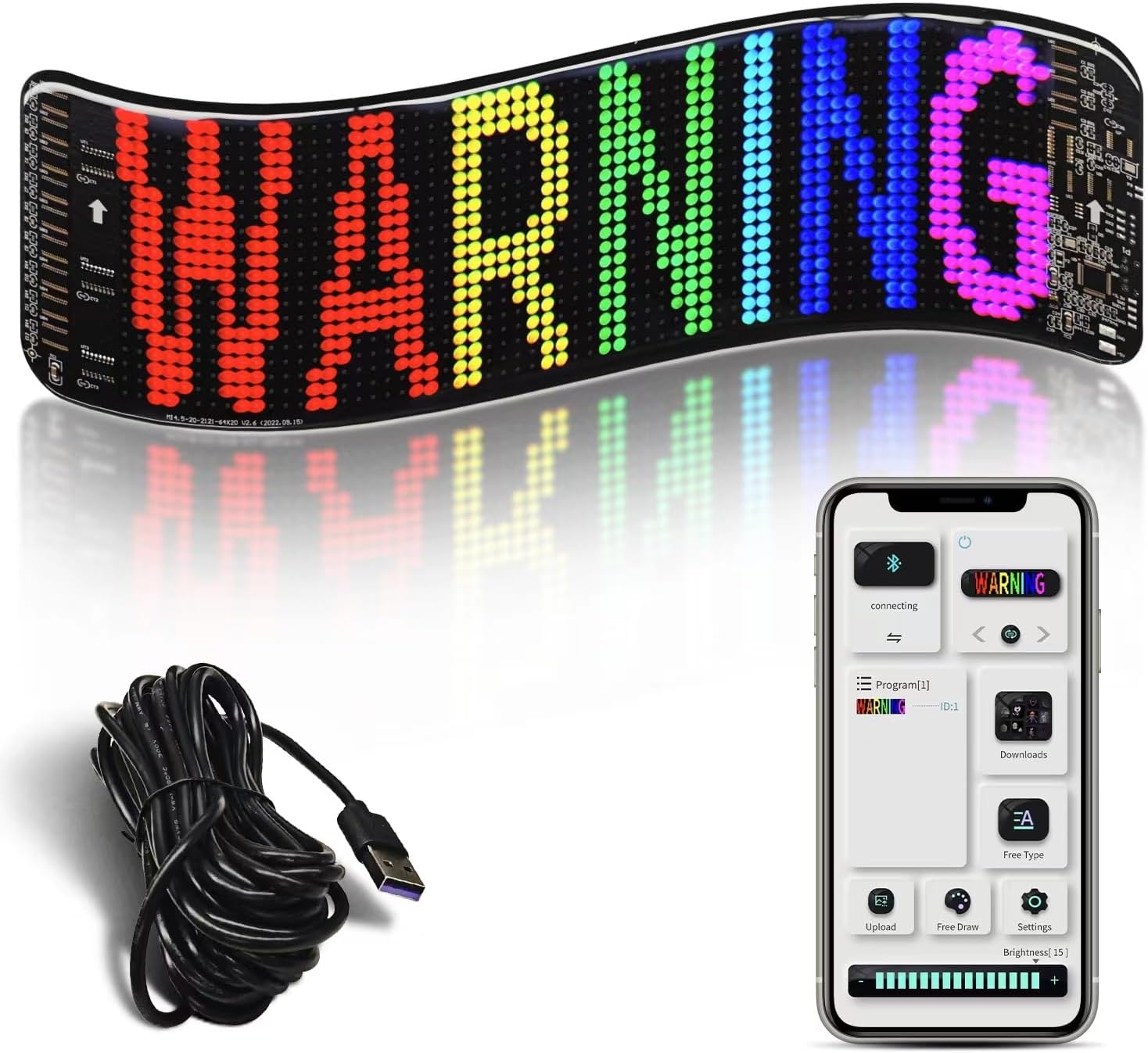 Flexible Waterproof LED Display, Programmable Bluetooth App-Controlled Sign with USB Power, Digital Message Board for Car Windows, Shops, Events & Cafes - High-Density P4.75, Soft Silicone Shell