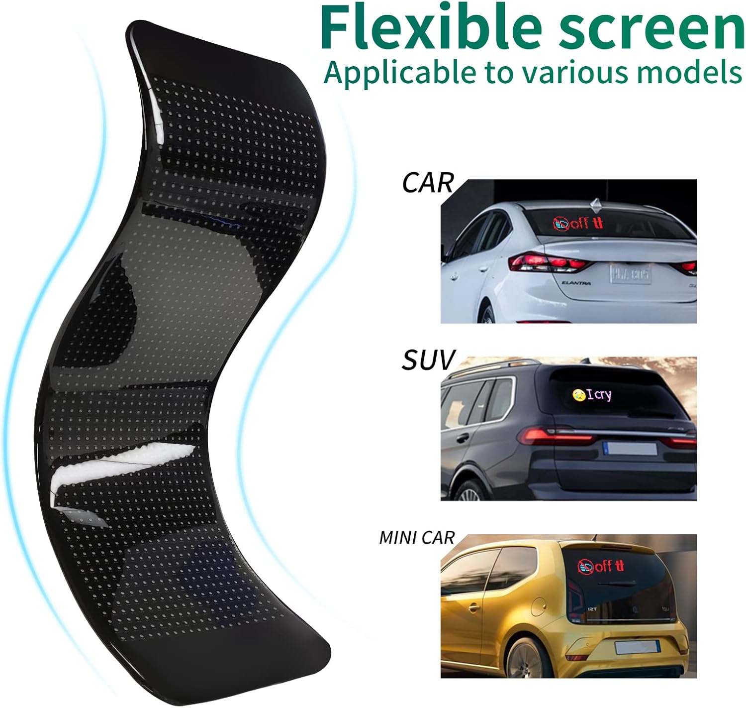 Flexible Waterproof LED Display, Programmable Bluetooth App-Controlled Sign with USB Power, Digital Message Board for Car Windows, Shops, Events & Cafes - High-Density P4.75, Soft Silicone Shell