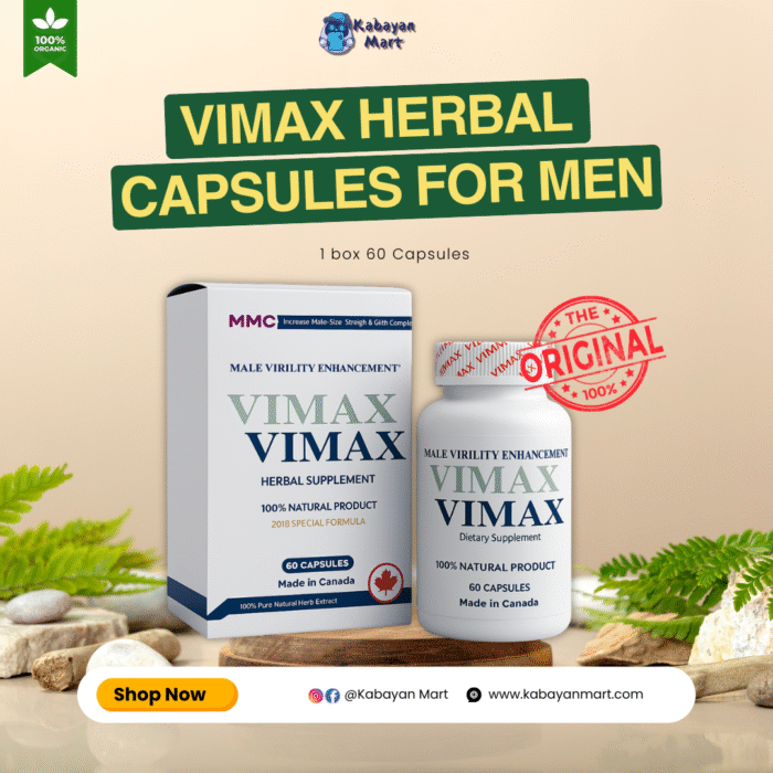 Vimax Capsules (Original from Canada) – Herbal Male Wellness Supplement – 60 Capsules - Image 1