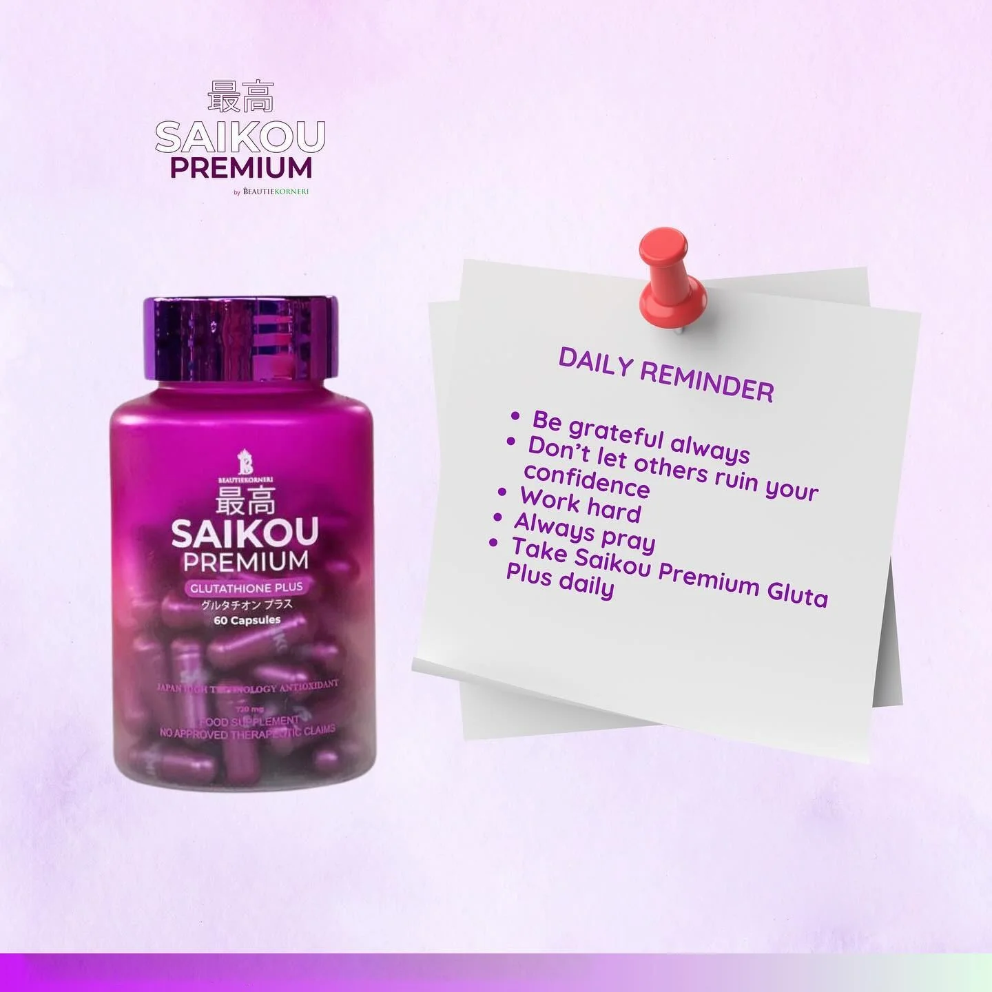 SAIKOU Premium Glutathione Plus 60 Capsules - Image 3