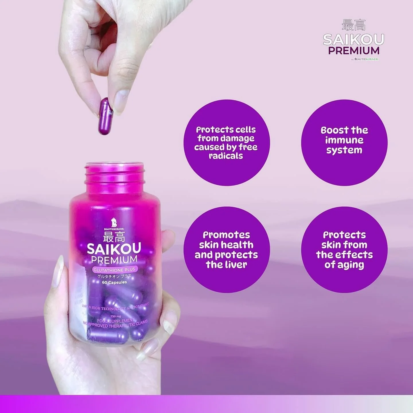 SAIKOU Premium Glutathione Plus 60 Capsules - Image 2