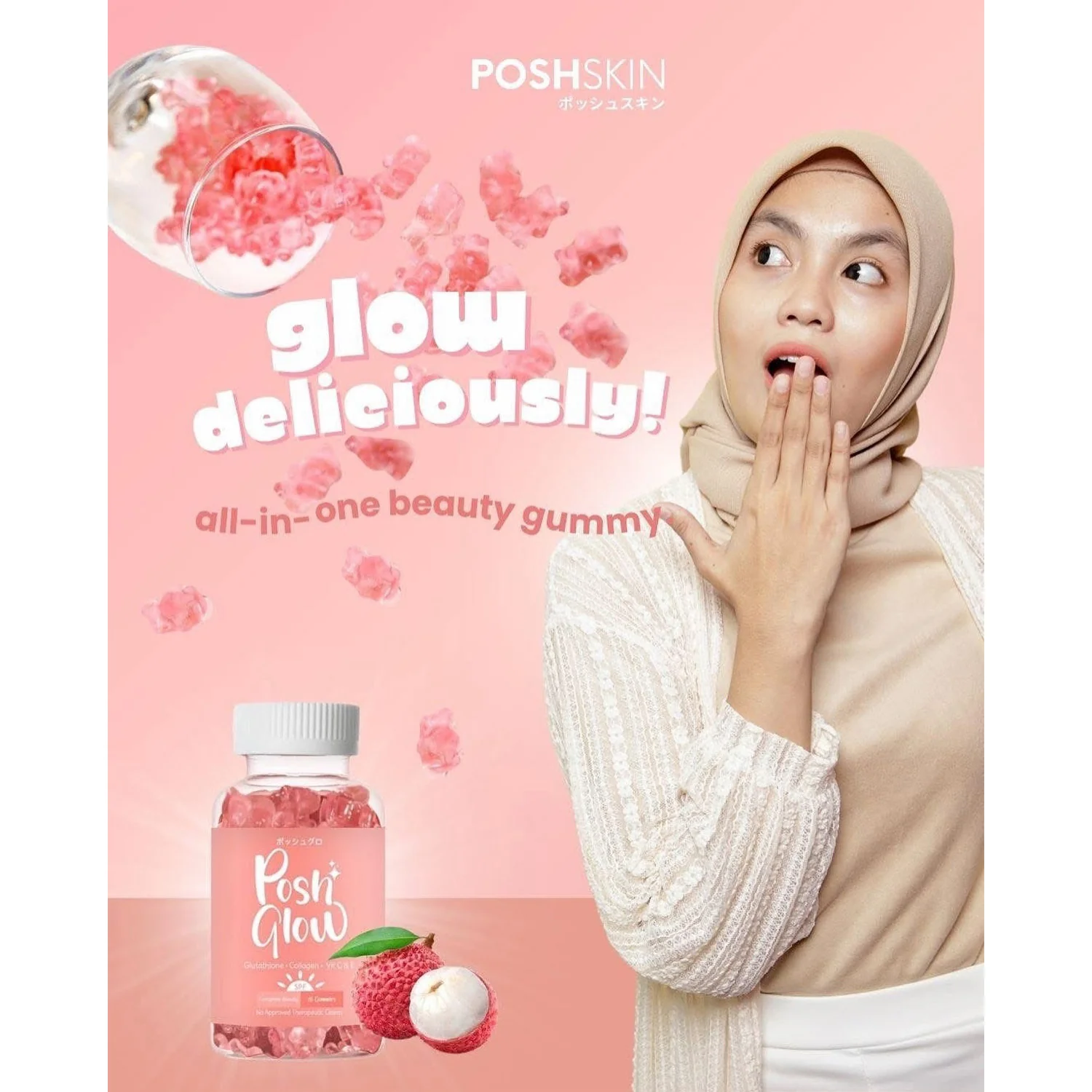 Posh Glow All-In-One Beauty Gummy – Lychee Flavor - Image 4